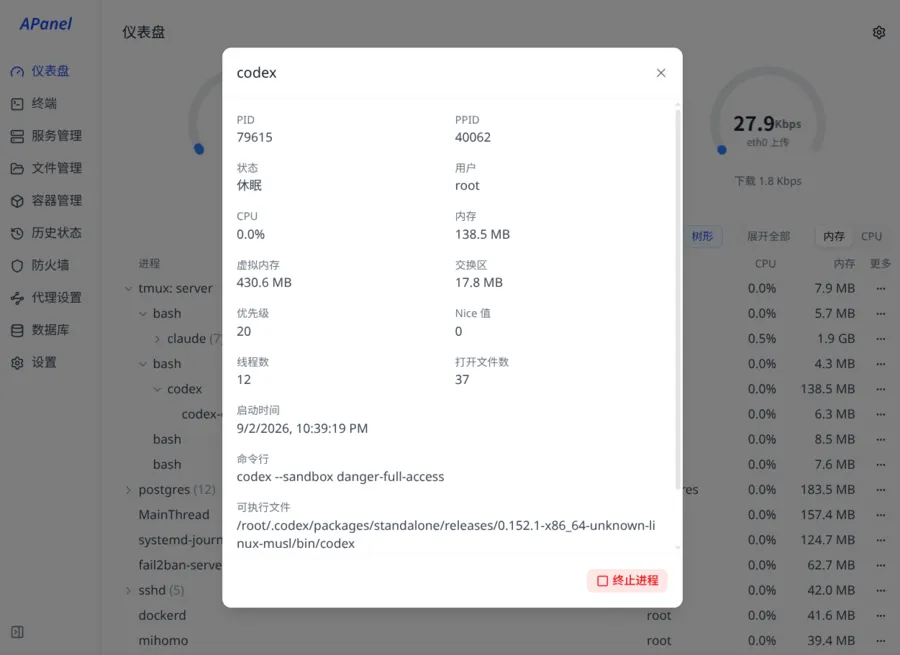 仪表盘与进程查看器 - 桌面端